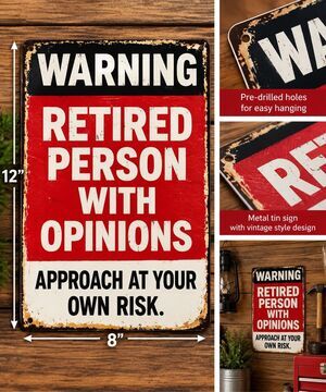 Warning Retired Person With Opinions Funny Metal Tin Sign 8x12 New